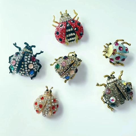 Ladybug Beetle Insect Brooch Pin Alloy Rhinestone Enamel Vintage Animal Fashion Accessories For Women