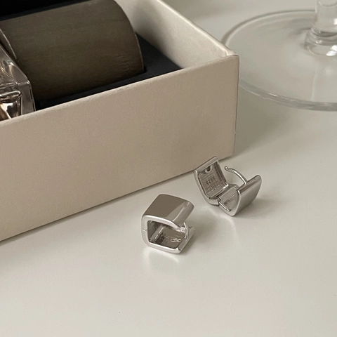 Orecchini A Cerchio Huggie Quadrati In Argento Sterling 925 Gioielli Geometrici Minimalisti A Fascia Larga Per Donna Accessorio Moderno