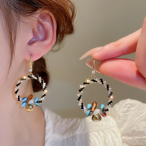 Orecchini A Cerchio In Cristallo Multicolore Vintage Per Donna Con Strass E Perno In Argento Gioielli Boho