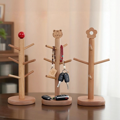 Natural Beech Wood Tree Shaped Storage Rack Desktop Key Jewelry Holder Display Stand Organizer Entryway Kitchen Decor