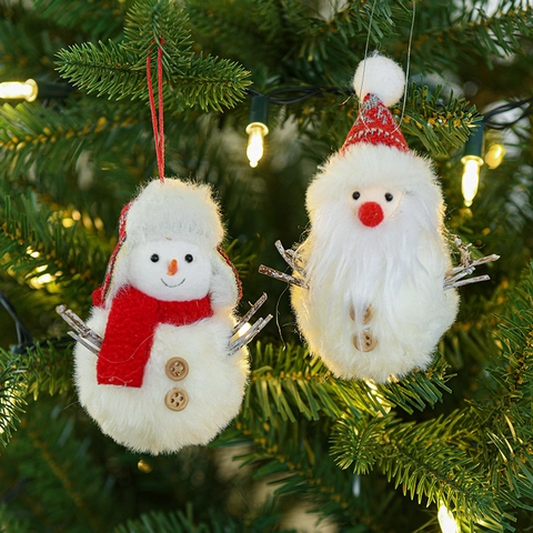 Addobbi Natalizi Appesi Babbo Natale Pupazzo Di Neve Bambole Di Peluche Cappello Maglia Bottone Legno Per Decorazione Albero