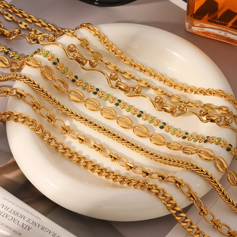 Edelstahl Panzerkette Halskette Für Damen Gold Überzogen Geometrisch Schmetterling Muschel Strass Mode Schmuck Halskette