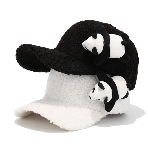Berretto Da Baseball In Peluche Lana Di Agnello Cappello Invernale Caldo Con Bambola Panda 3D Regolabile Per Donna Uomo