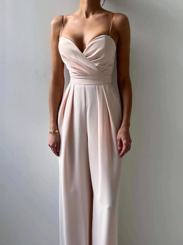 Mono De Satén Mujer Tirantes Finos Cuello En V Cintura Alta Pernera Ancha Pantalón Largo Elegante Sin Mangas Fiesta