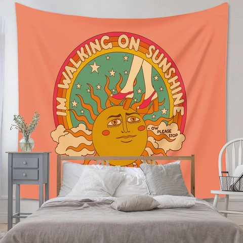Arazzo Da Parete Boho Retrò Sole Psichedelico E Mani Tessuto In Poliestere Decorazione Per Camera Da Letto Soggiorno