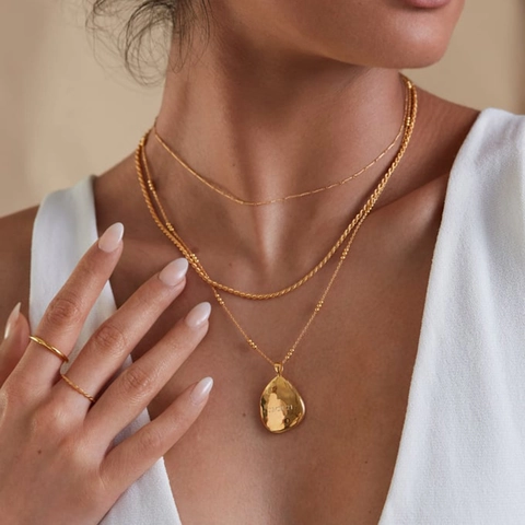 925 Sterling Silver Double Layered Necklace With Round Beads 18K Gold Plated Geometric Clavicle Chain For Women