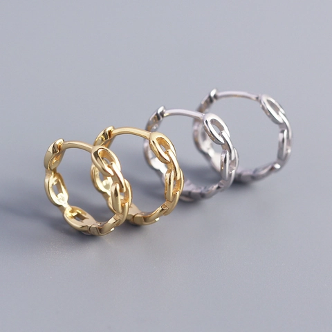 Orecchini A Cerchio In Argento Sterling 925 Con Maglie Di Catena Minimalista Lusso Lucido Geometrico Tondo Gioielli Per Donna