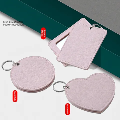 Mini Tragbarer Make-up Spiegel PU Leder Hülle Herz Rund Quadrat Kompakter Reise Taschenhandspiegel Mit Schlüsselanhänger