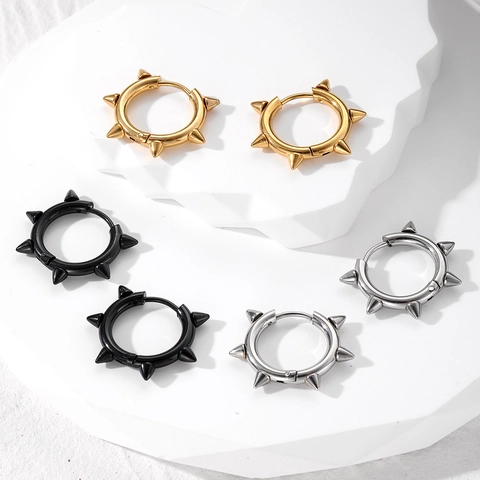 Rivet Hoop Earrings Stainless Steel Spike Punk Hip Hop Rock Style Unisex Jewelry