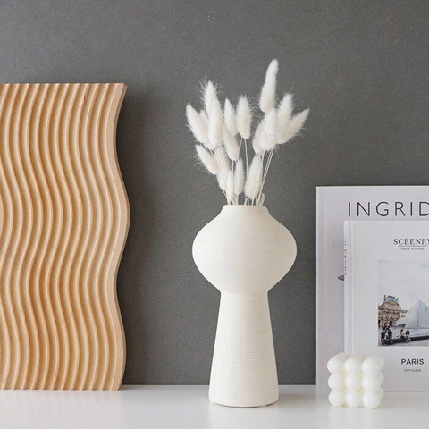 Modern Nordic White Ceramic Vase Ribbed Minimalist Matte Porcelain Flower Pot For Living Room Desktop Table Decor Aesthetic