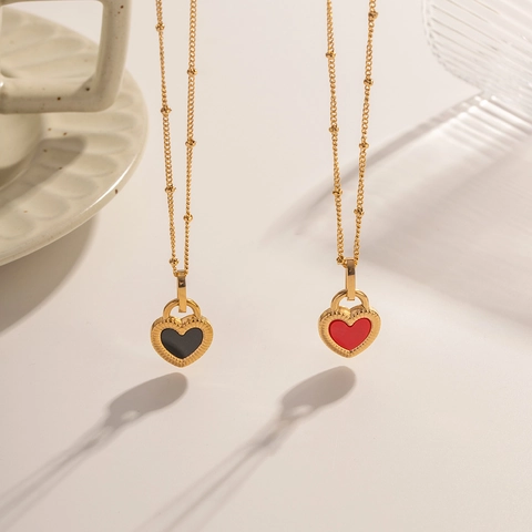 Französische Retro Herz Anhänger Halskette 18K Vergoldet Edelstahl Perlenkette Emaille Schmuck Für Frauen