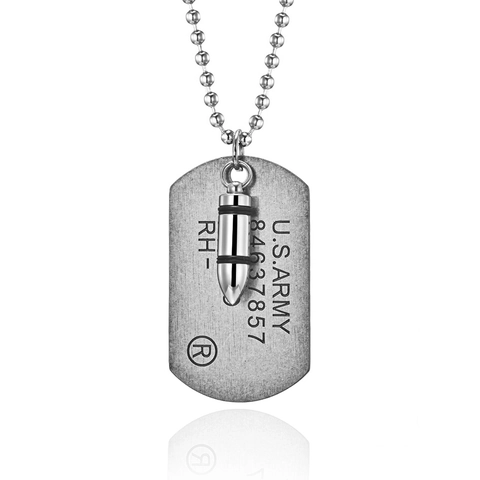 Militär Stil Dog Tag Anhänger Halskette Edelstahl Gravierte Armee Kugel Charm Retro Schmuck Für Männer