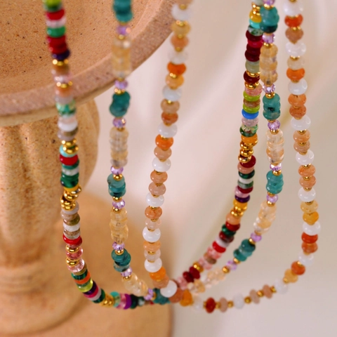 Collana da Donna di Lusso con Perline in Pietra Naturale Acciaio Inossidabile Placcato Oro Bohemien Choker Gioielli di Moda