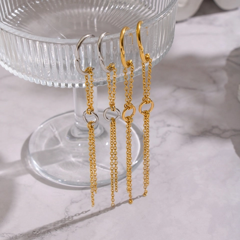 Geometric Long Tassel Chain Earrings 304 Stainless Steel Waterproof Hypoallergenic Minimalist Jewelry For Women