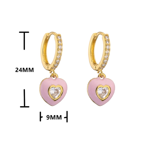 Enamel Hoop Drop Earrings With Zircon Copper Gold Plated Heart Starfish Lightning Tai Chi Fashion Jewelry For Women