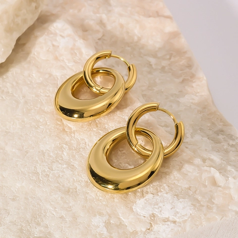 Double Hoop Earrings 18K Gold Plated Stainless Steel Detachable Geometric Minimalist Ins Style Jewelry For Women Girls