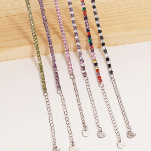 Round Cut Cubic Zirconia Tennis Necklace Stainless Steel Adjustable Colorful Claw Chain Jewelry For Women