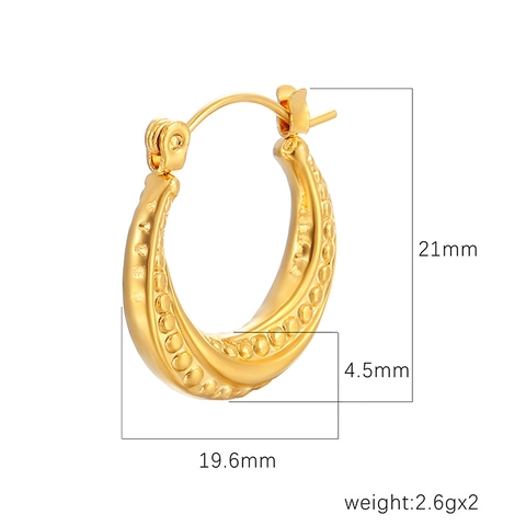 Creolen Van 18K Verguld Roestvrij Staal Getextureerde Ronde Geometrische Patronen Retro Chique Trendy Sieraden Minimalistisch