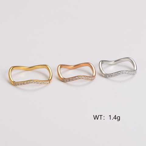 Anillo A Forma Di Onda In Acciaio Inossidabile 304 Con Zirconi Fascia Sottile Minimalista Per Donna Stile Moda