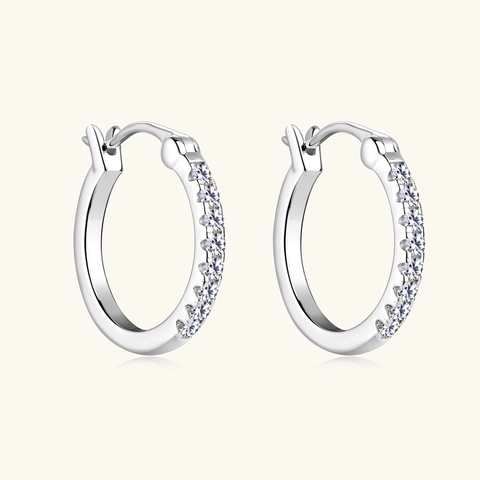 925 Sterling Silver Moissanite Huggie Hoop Earrings For Women Pave Rhinestone Geometric Round Jewelry Wedding Party Gift
