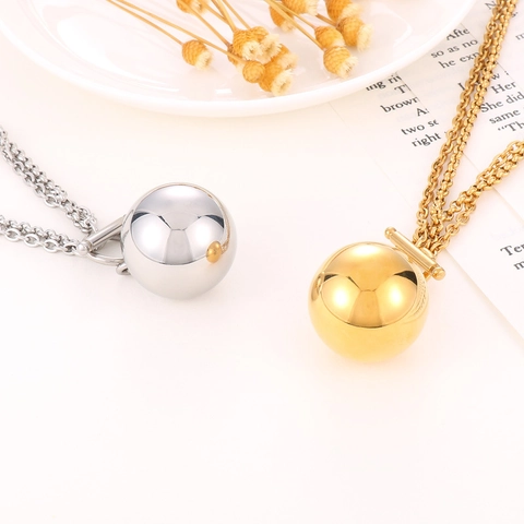 Gioielli Minimalisti In Acciaio Inossidabile Con Collana E Bracciale Con Ciondolo A Sfera Cava E Chiusura A Gancio Per Donna
