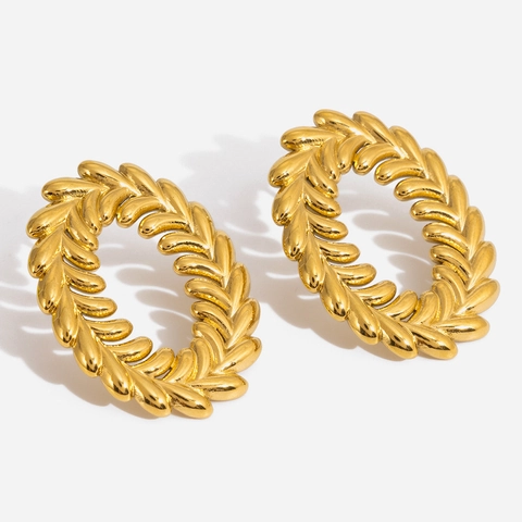 Orecchini a Bottone a Foglia di Grano in Acciaio Inossidabile Vintage Placcati in Oro 18K Orecchini Geometrici Ovali per Donna