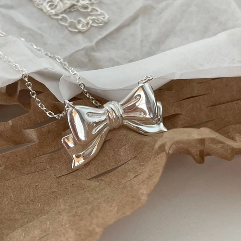 925 Sterling Silver Bow Pendant Necklace Minimalist Korean Style Ins Elegant Simple Jewelry For Women