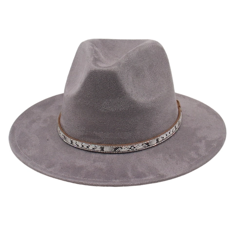 Chapeau Fedora Feutre De Laine Large Bord Vintage Jazz Bande Motif Serpent Strass Style Ethnique Accessoire Mode Femme