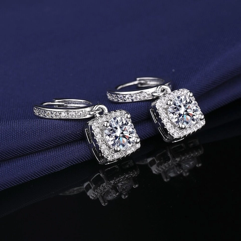 Square Halo Dangle Earrings Copper Micro Paved Zircon Elegant Sparkling Fashion Jewelry For Women
