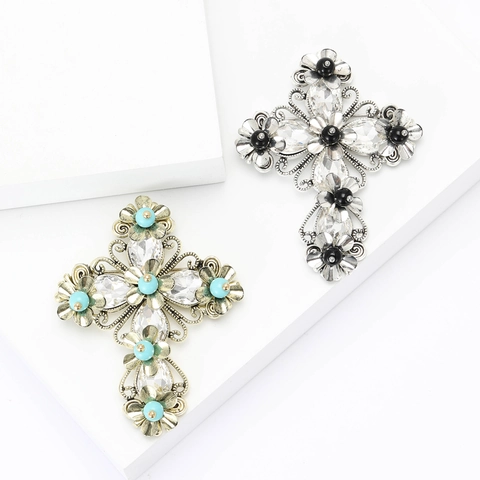 Spilla Croce in Lega di Strass Vintage Design Floreale Cavo Retrò Intarsiato con Cristalli Spille per Donna Uomo Abbigliamento Arredamento