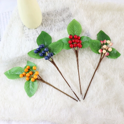 Künstliche Beeren Zweige Frost Schaum Früchte Satin Blätter Weihnachten Deko Stiele Heim Vase Füller DIY Hochzeit Floral