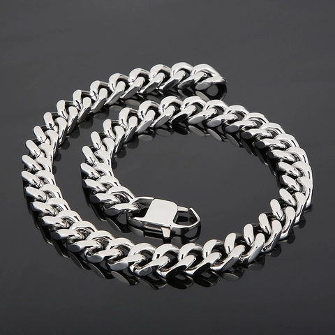 Cuban Link Ketting Halsketet En Armband Roestvrij Staal Hip Hop Streetwear Mode Sieraden Voor Mannen Zilvertint