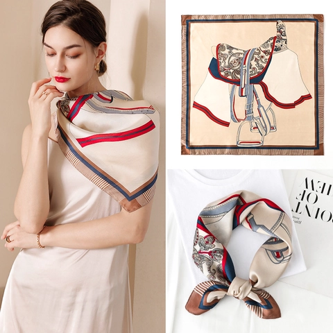 Vierkante Satijnn Sjaal Met Ruiterzadel Print Dames Satijn KunstSatijn Halstdoek Haarband Wikkel Handtas Accessoire Retro Mode