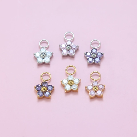Pendenti A Fiore Di Prugna In Acciaio Inossidabile Con Zircone 3A Accessori Per Creazione Gioielli DIY Per Orecchini