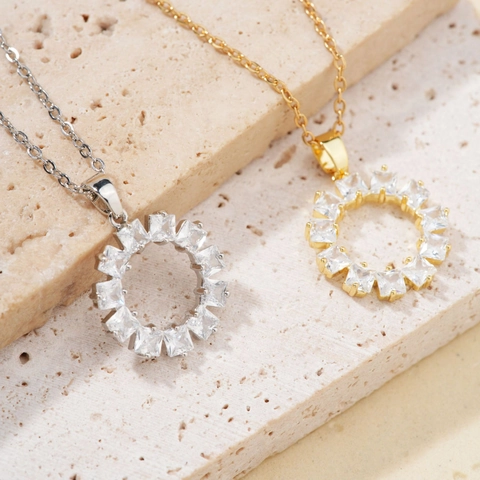 Collier Pendentif Tournesol Cuivre Zircon Géométrique Rond Vintage Hip Hop High Street Bijoux Cadeau Pour Femmes