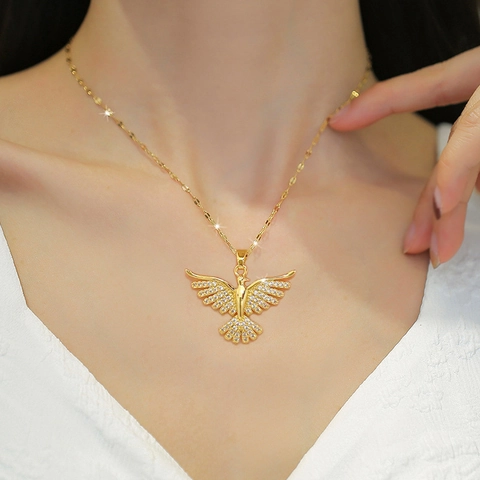 Collana Con Ciondolo Ali Di Fenice Catena In Acciaio Inossidabile Con Rame Zircone Intarsiato Gioielli Da Sposa Eleganti Per Donna