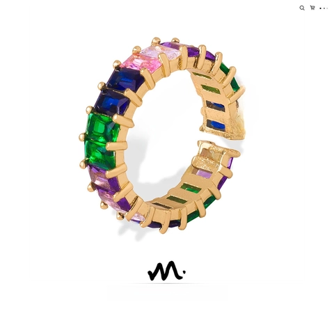 Colorful Cubic Zirconia Eternity Ring Copper Gold Plated Adjustable Open Baguette Cut Geometric Luxury Jewelry Women