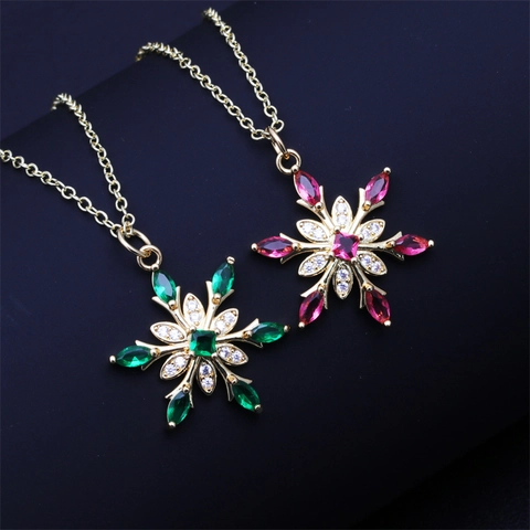 Sneeuwvlok Hanger Ketting Koper 18K Verguld Micro Pave Zirconia Box Ketting Verstelbare Elegante Sieraden Voor Vrouwen