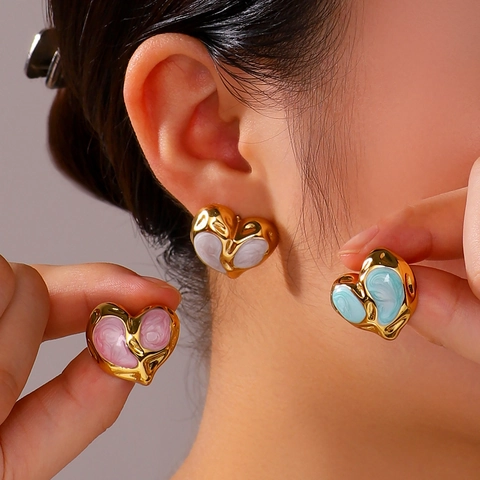 Heart Stud Earrings Stainless Steel 18K Gold Plated Enamel Drip Oil Fashion Individual Jewelry Accessory For Women
