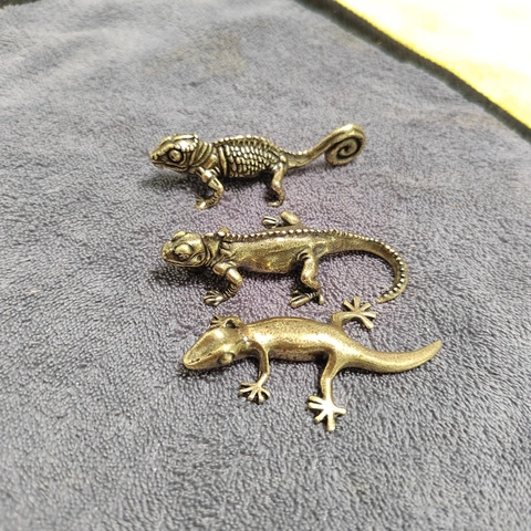 Vintage Brass Lizard Figurine Realistic Reptile Gecko Chameleon Desktop Ornament Retro Animal Tea Pet Office Home Decor