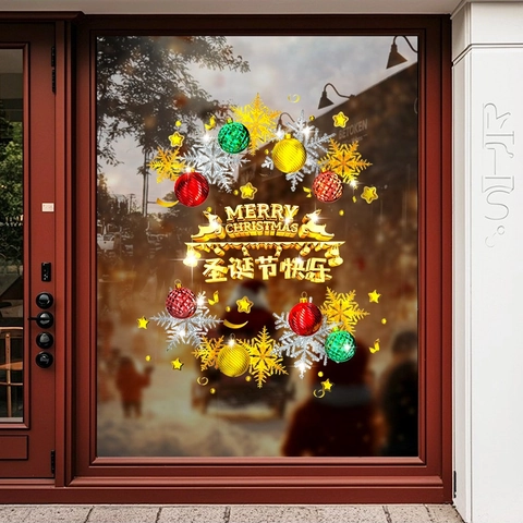 Pegatinas De Ventana De Navidad Estáticas PVC Reno Copo De Nieve Adornos Doble Cara Decoración Festiva Para Cristales