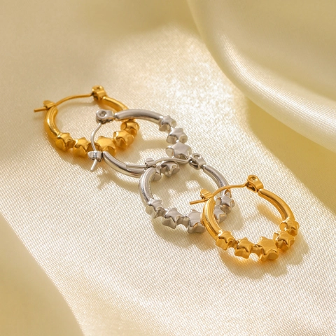 Orecchini A Cerchio Con Stella Acciaio Inossidabile Stella A Cinque Punte Gioielli Geometrici Per Donna Elegante Chic