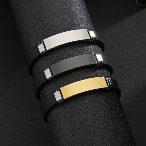 Sportieve Siliconen Armband Roestvrijstalen ID Plaat Gesp Minimalistische Polsband Voor Heren Dames