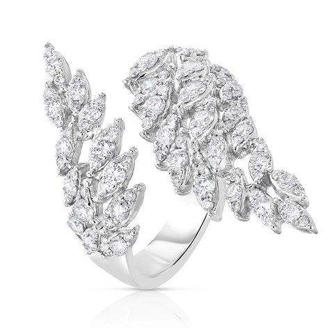 Feder Engel Flügel Offener Ring Kupfer Zirkonia Verstellbar Modeschmuck Für Frauen Elegant Ästhetisch