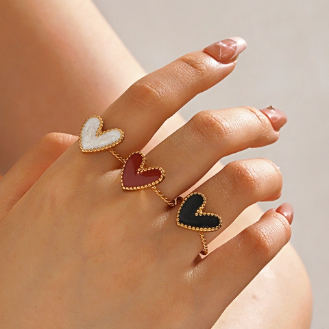Herz Ring 18K Vergoldeter Edelstahl Emaille Herzform Gedrehtes Band Verstellbar Mode Ring Für Damen