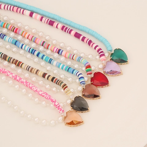 Collar Con Colgante De Corazón Con Perlas Artificiales De Imitación Y Cuentas Heishi De Arcilla Polimérica Joyería Bohemia Para Mujer