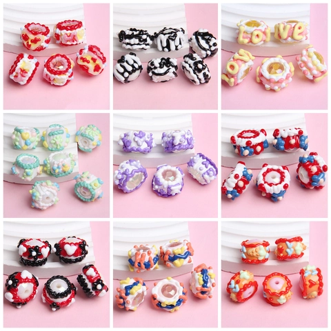 Cuentas De Acrílico Pintadas A Mano Agujero Grande Cuentas Sueltas DIY Joyería Pulsera Cadena De Teléfono Decoración Estilo Dulce Accesorios