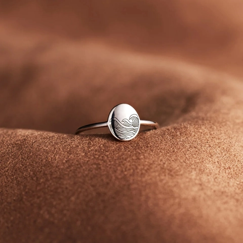 Anello Tempesta a Onde Marine in Argento Sterling 925 per Donna Minimalista Moda Geometrica Anello a Fascia con Faccia Ovale Gioiello Regalo Quotidiano