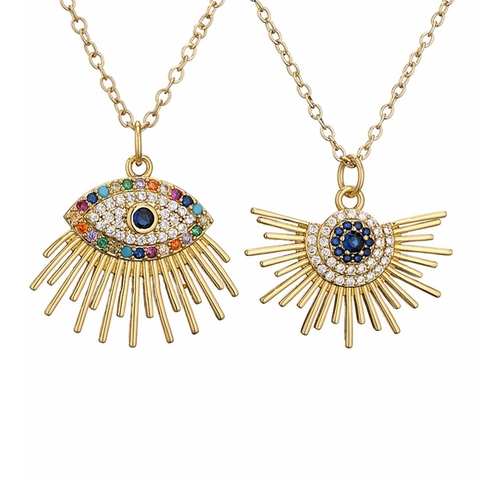 Evil Eye Necklace For Women Gold Plated Copper With Colorful Micro Inlaid Zircon Hamsa Hand Pendant Bohemian Ethnic Jewelry