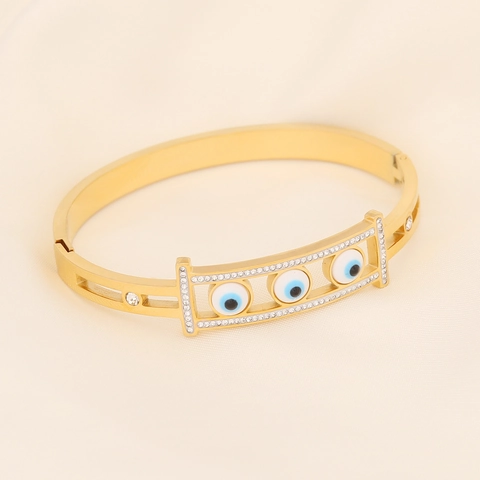 Evil Eye Armreif Edelstahl Vergoldet Strass Emaille Armband Mode Damen Schmuck Trendiges Accessoire